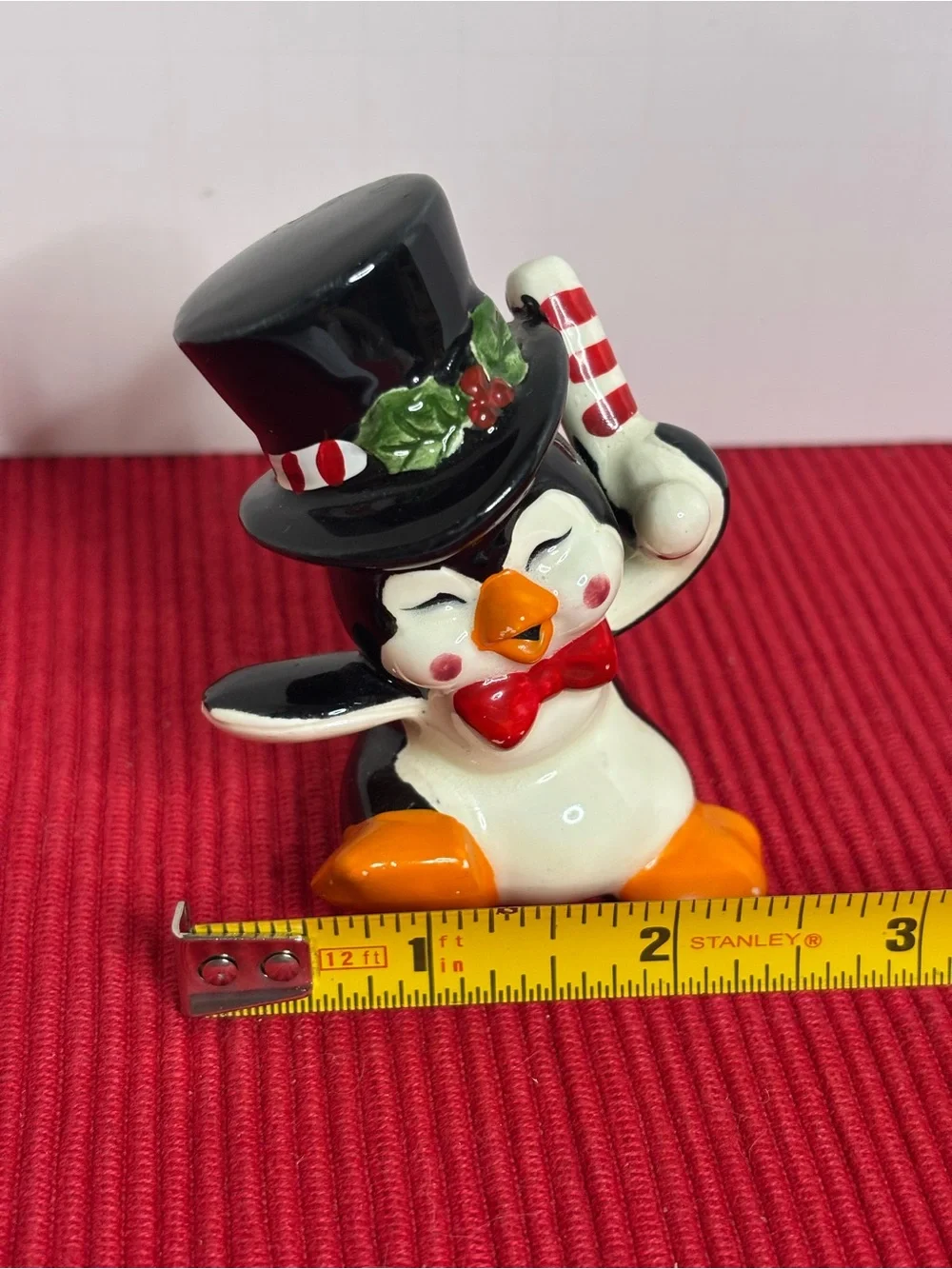 Festive Ceramic Penguin Figurine Holiday Decoration - Black & Orange